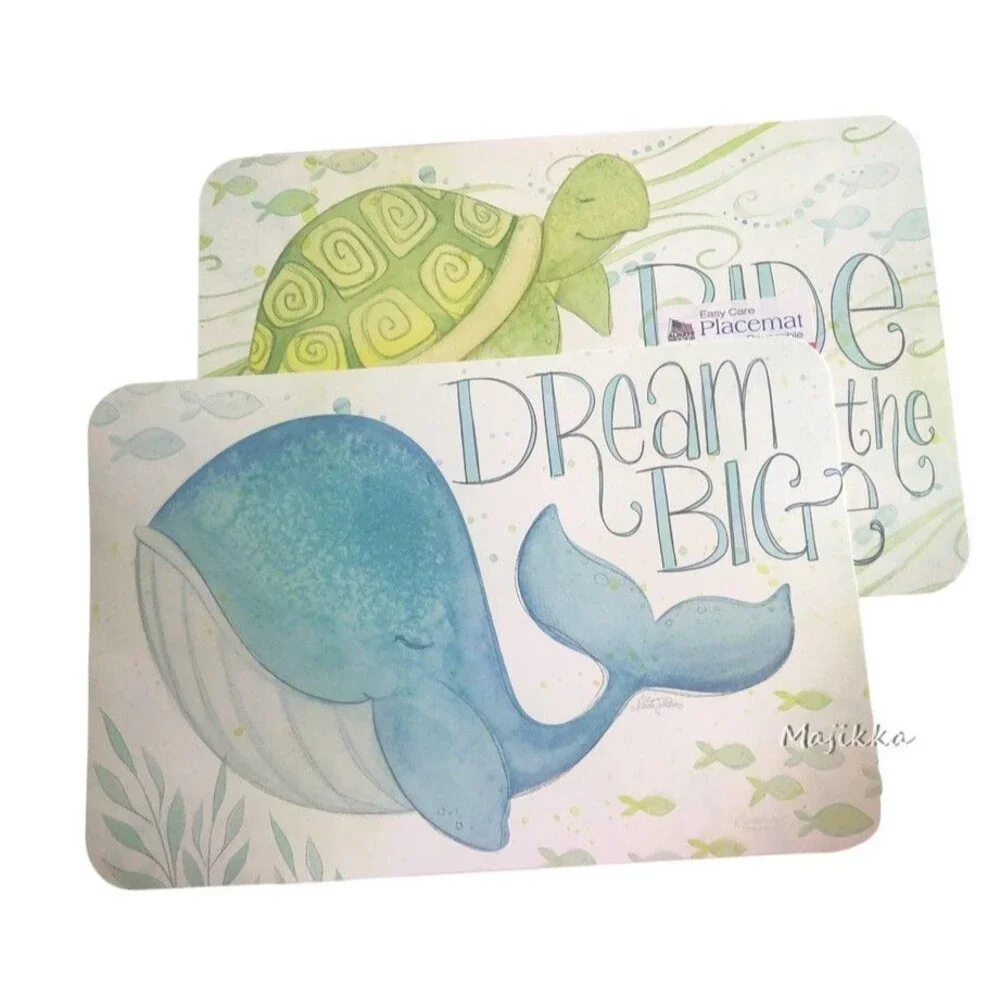 CounterArt Whale Turtle Vinyl Placemats Set of 4 Summer Kids Double Sided
